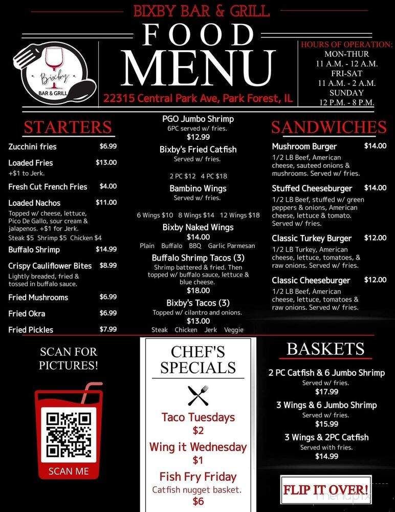 Bixby Sports Bar & Grill - Park Forest, IL menu_pic