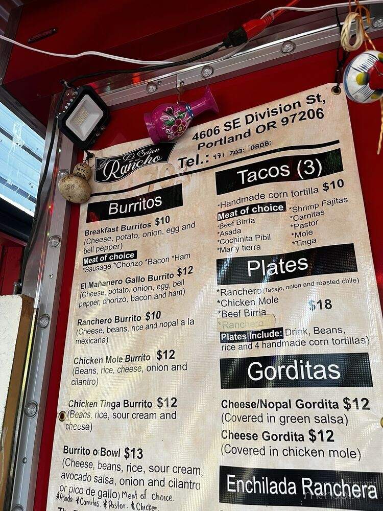 El Sazon De Mi Rancho - Portland, OR menu_pic