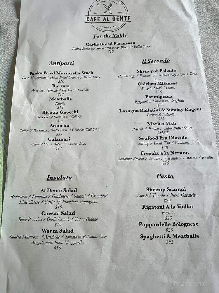 Cafe Al Dente - Hilton Head Island, SC menu_pic
