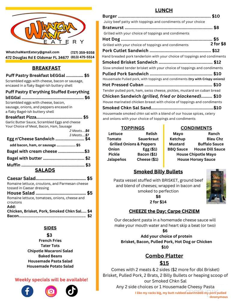 Whatcha Want Eatery - Oldsmar, FL menu_pic