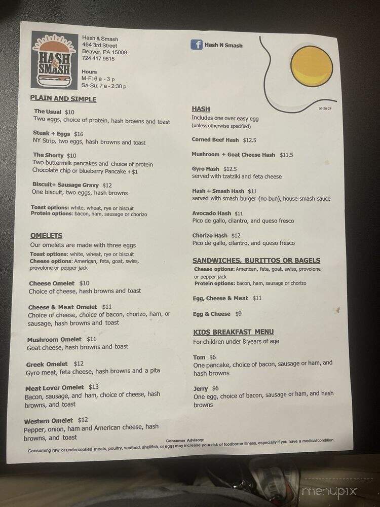 Hash and Smash - Beaver, PA menu_pic