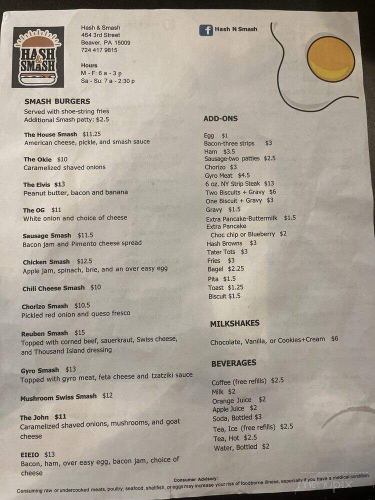 Hash and Smash - Beaver, PA menu_pic
