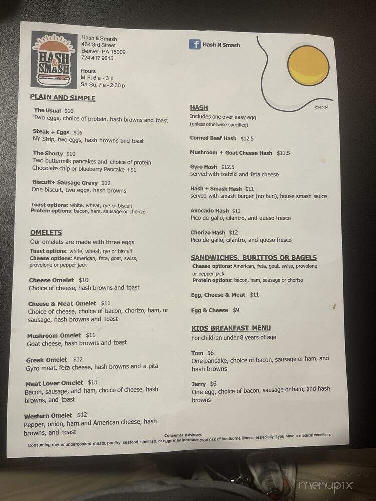 Hash and Smash - Beaver, PA menu_pic