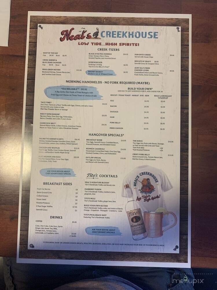 Neal's Creekhouse - Murrells Inlet, SC menu_pic
