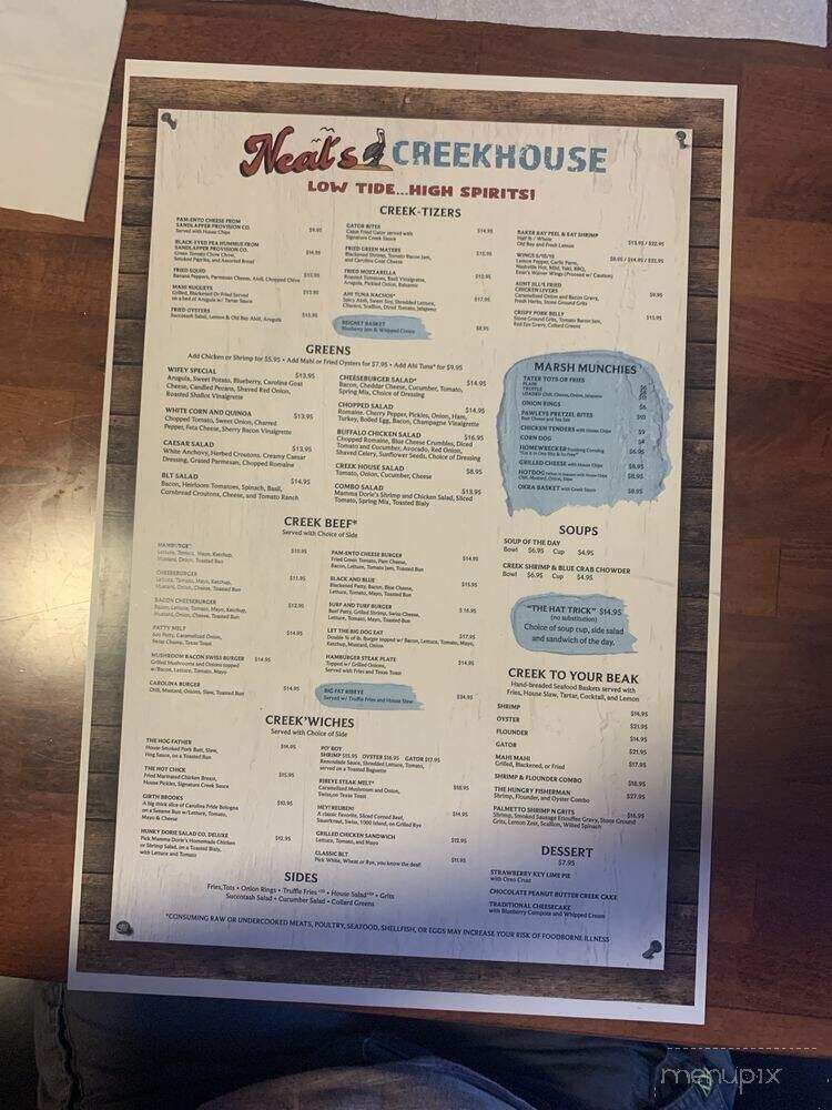Neal's Creekhouse - Murrells Inlet, SC menu_pic