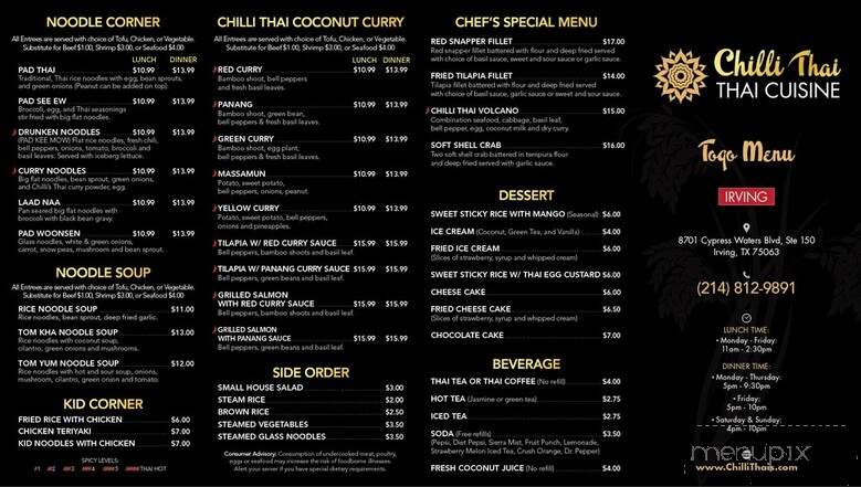 Chilli Thai - Irving, TX menu_pic
