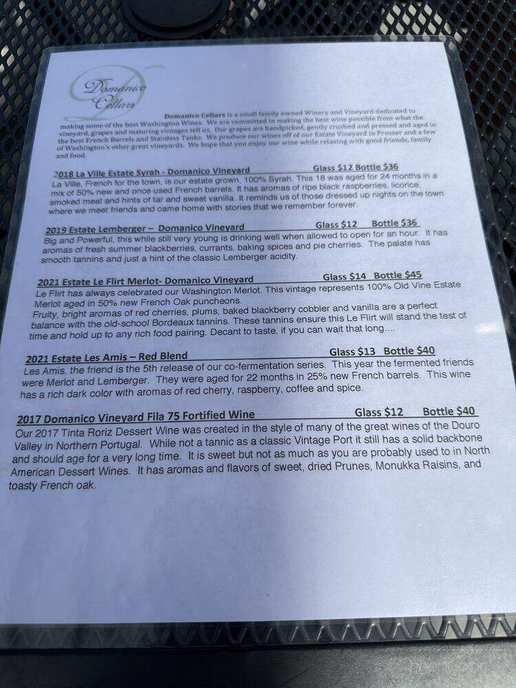 Cork and Taps by Domanico Cellars - Prosser, WA menu_pic