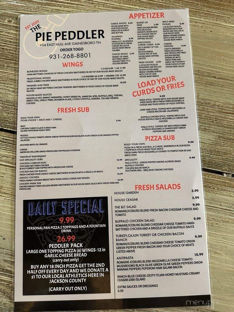 The Pie Peddler - Gainesboro, TN menu_pic