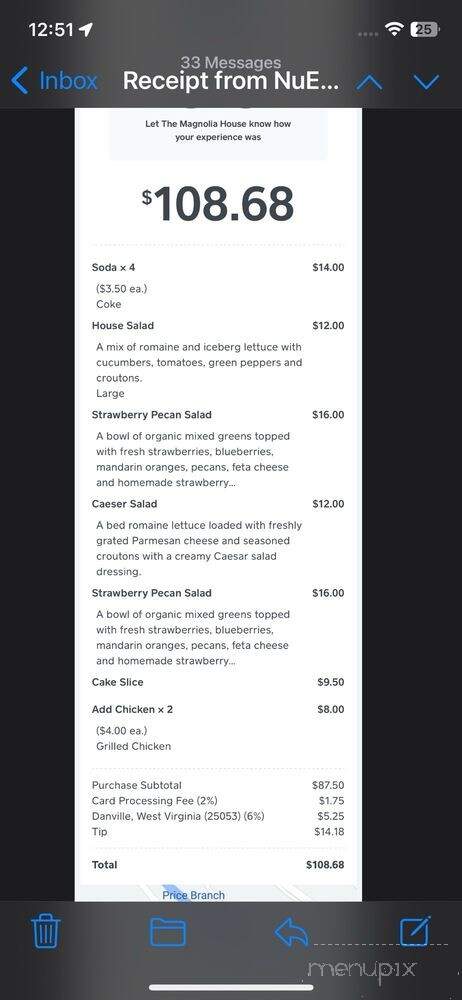 The Magnolia House - Danville, WV menu_pic