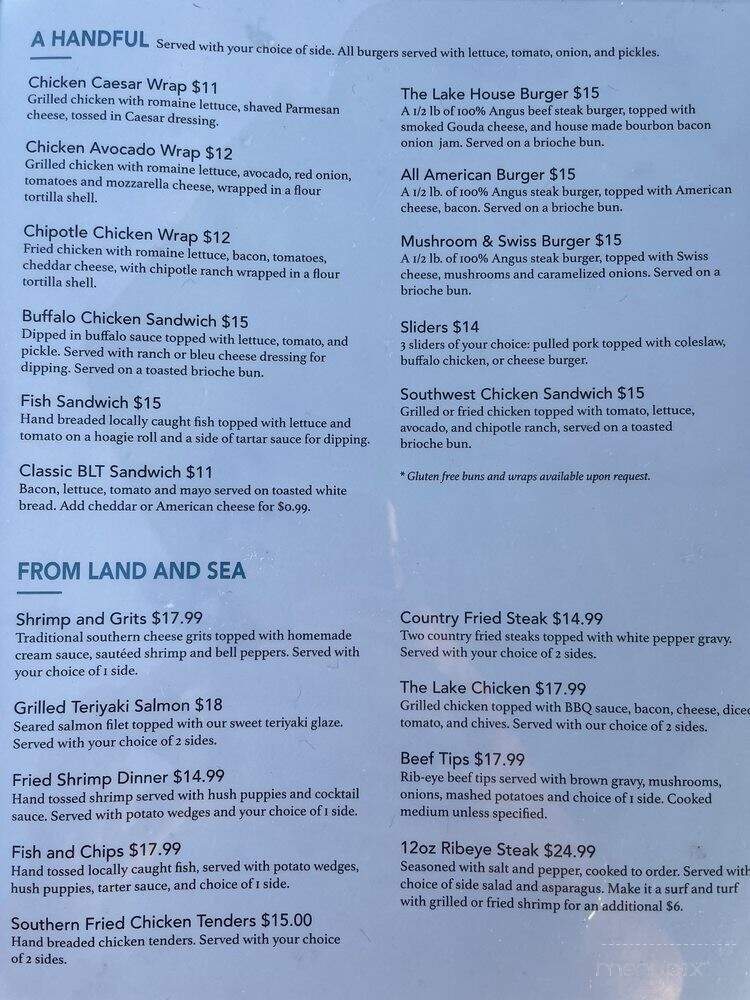 The Lake House - Savannah, GA menu_pic