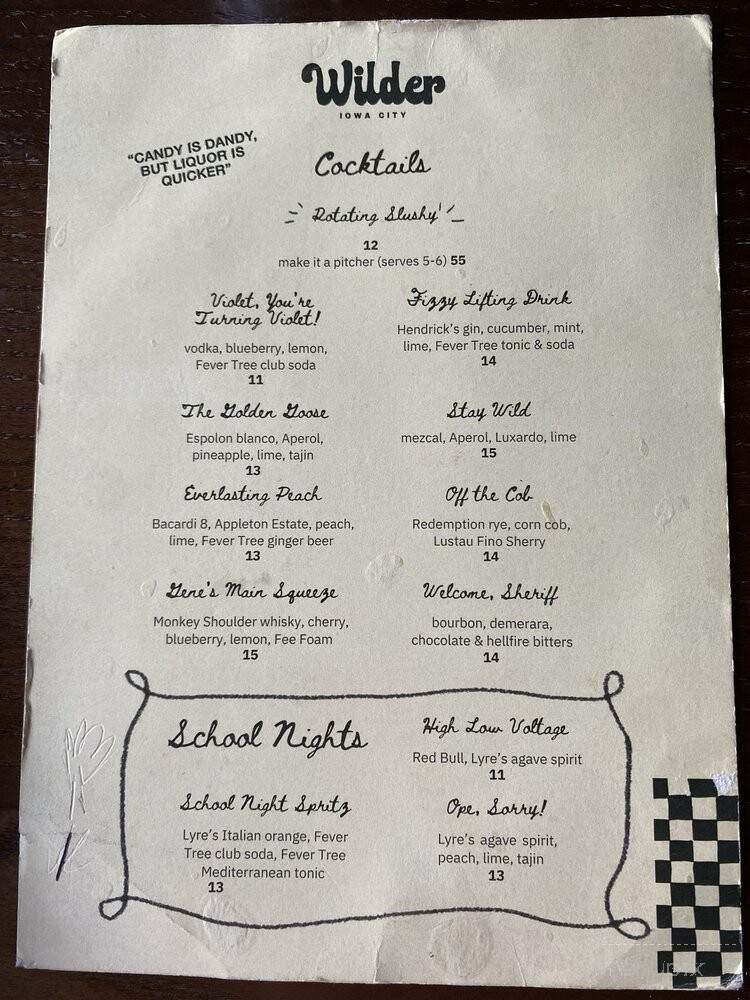 Wilder - Iowa City, IA menu_pic