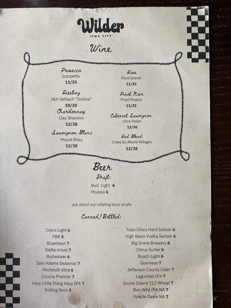 Wilder - Iowa City, IA menu_pic