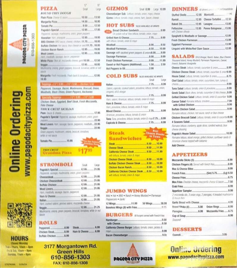 Pagoda City Pizza & Subs - Mohnton, PA menu_pic