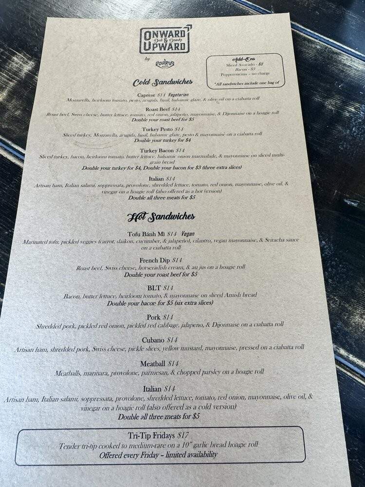 Onward & Upward Deli & Drinks - Carlsbad, CA menu_pic