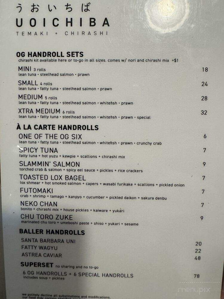 Ouichiba Handroll Bar - San Fernando Valley, CA menu_pic