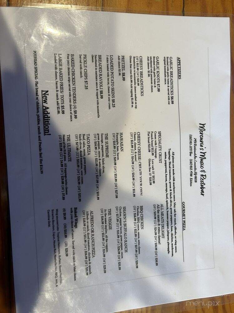 Mercurio's Music & RestoBar - Louisville, KY menu_pic