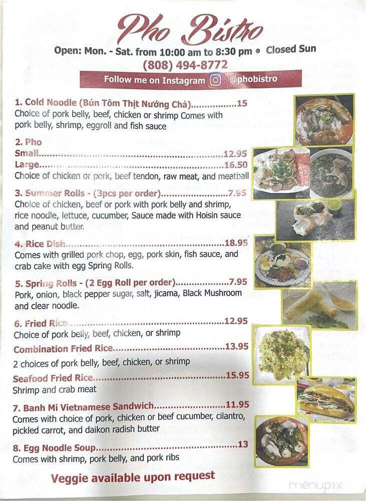 Pho Bistro - Hilo, HI menu_pic
