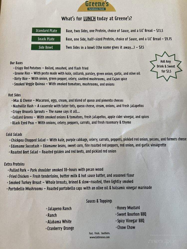 Greene's Farmhouse Foods - Milledgeville, GA menu_pic