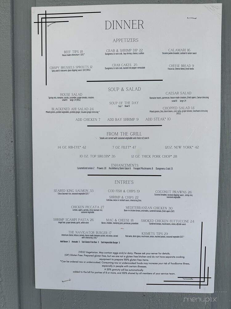 Kismet's Landing - Reedsport, OR menu_pic