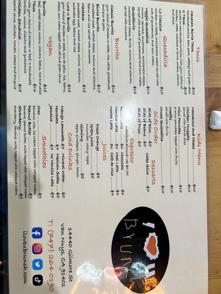 I Love U Brunch - Van Nuys, CA menu_pic
