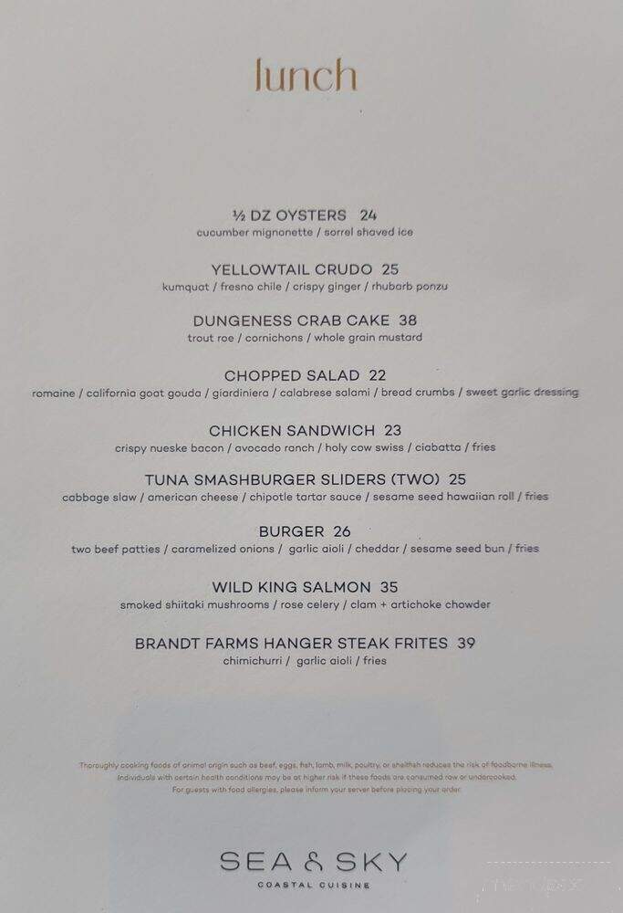 Sea & Sky - La Jolla, CA menu_pic
