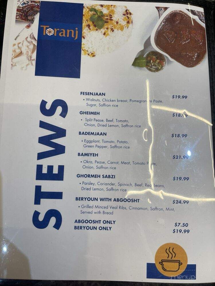 Toranj Restaurant and Banquet Hall - North York, ON menu_pic