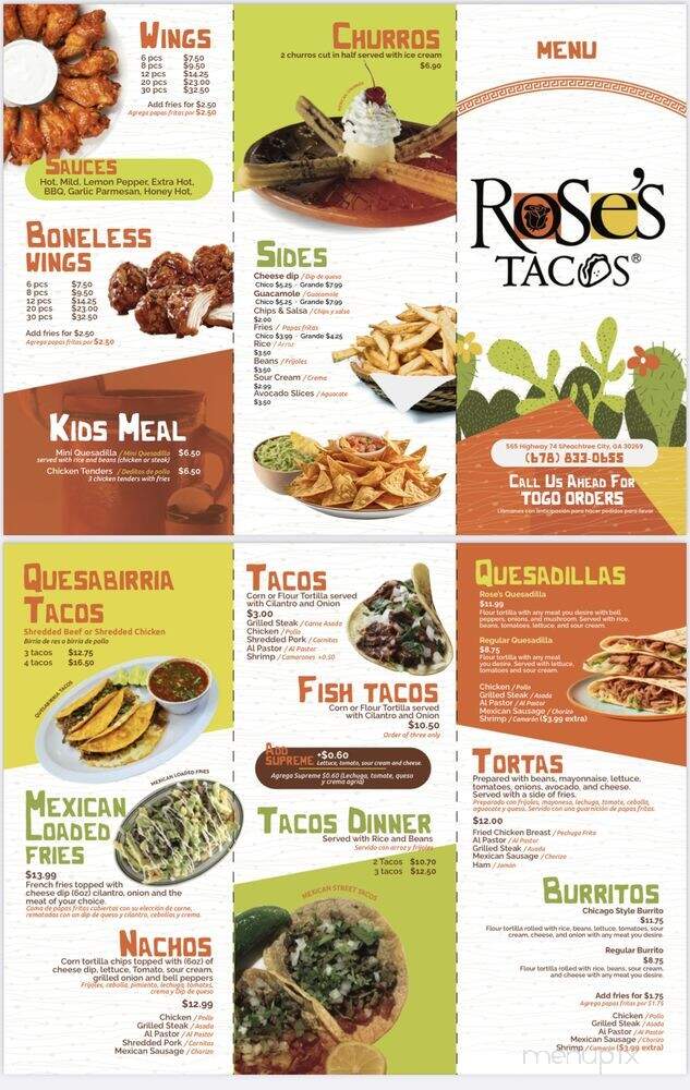 Rose's Tacos - Peachtree City, GA menu_pic
