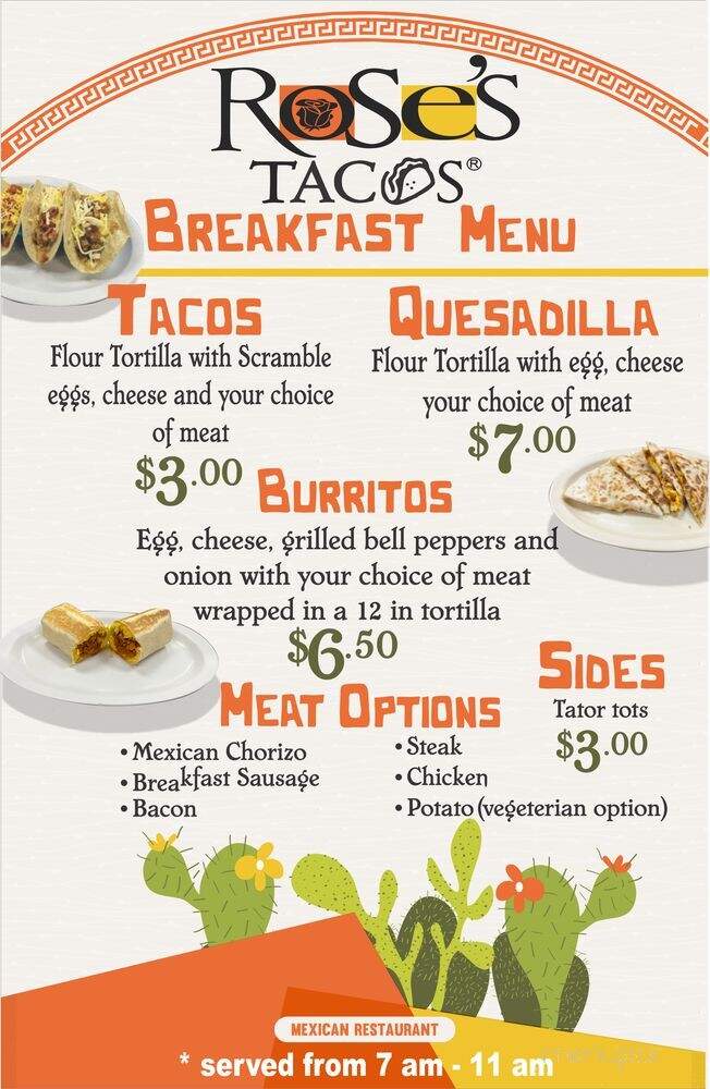 Rose's Tacos - Peachtree City, GA menu_pic