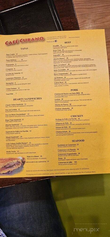 Cafe Cubano - Oak Park, IL menu_pic