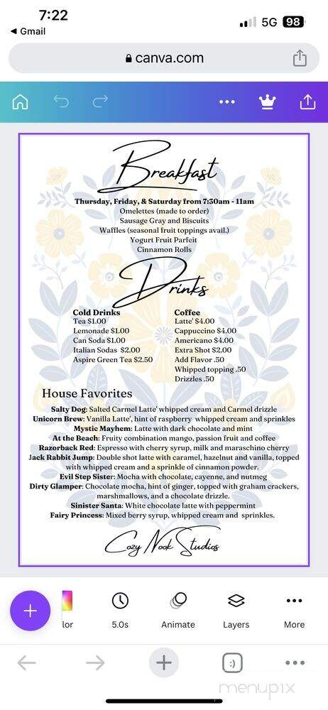 Cozy Nook Cafe' - Lonoke, AR menu_pic