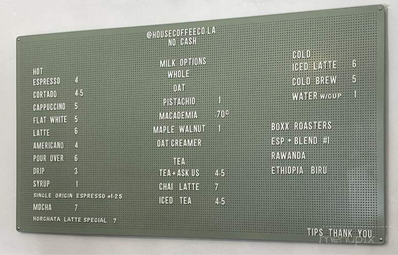 House Coffee - Los Angeles, CA menu_pic