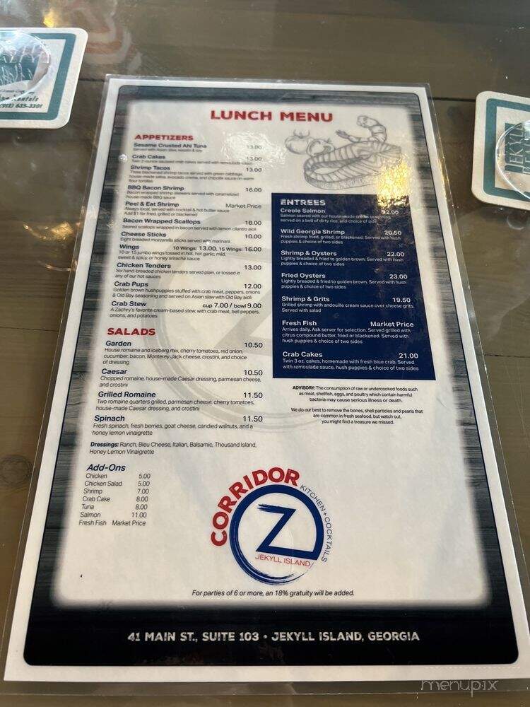 Corridor Z Kitchen+Cocktails - Jekyll Island, GA menu_pic