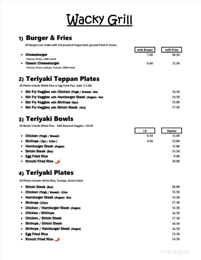 Wacky Grill - Los Angeles, CA menu_pic