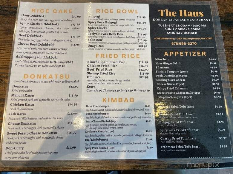 The Haus - Flowery Branch, GA menu_pic