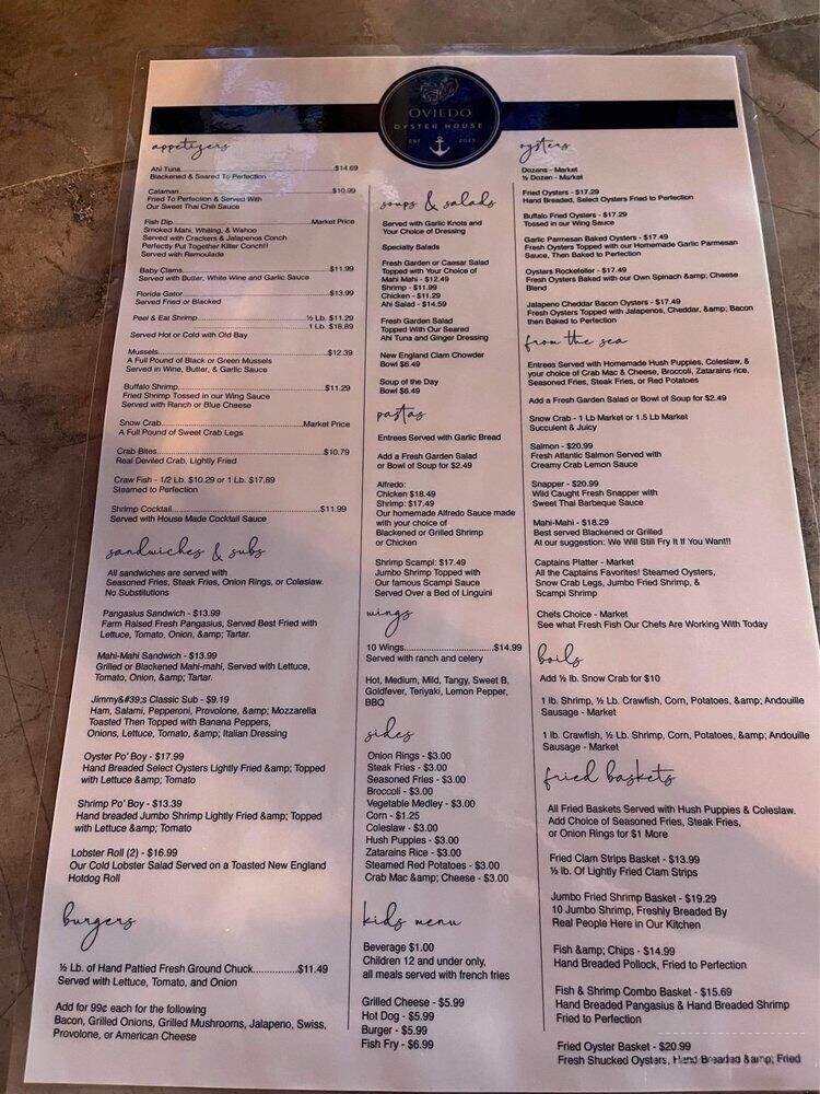 Oviedo Oyster House - Oviedo, FL menu_pic
