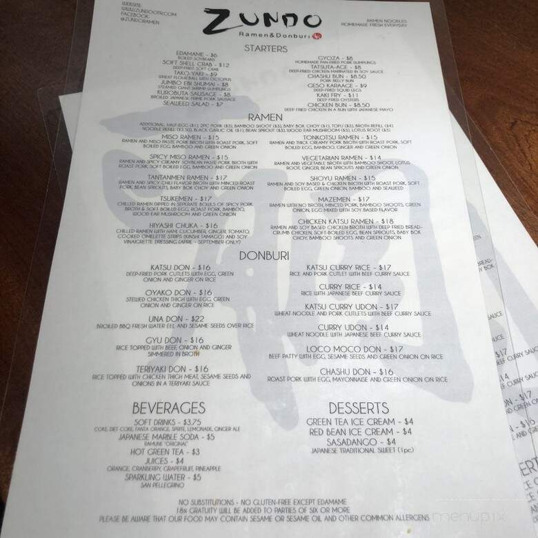 Zundo Ramen - Cincinnati, OH menu_pic