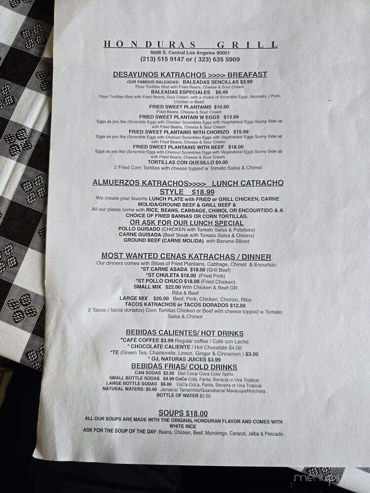 Honduras Grill - Los Angeles, CA menu_pic