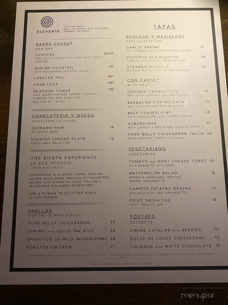 Eleven 18 - Colorado Springs, CO menu_pic