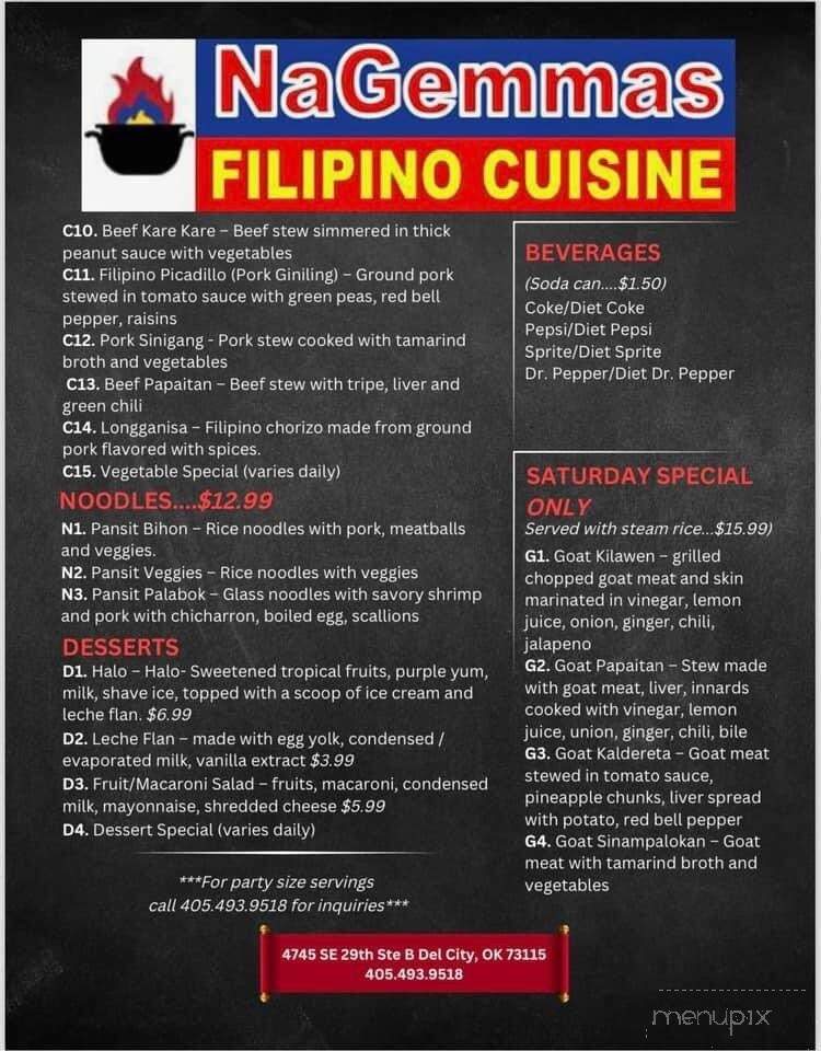 NaGemmas Filipino Cuisine - Del City, OK menu_pic