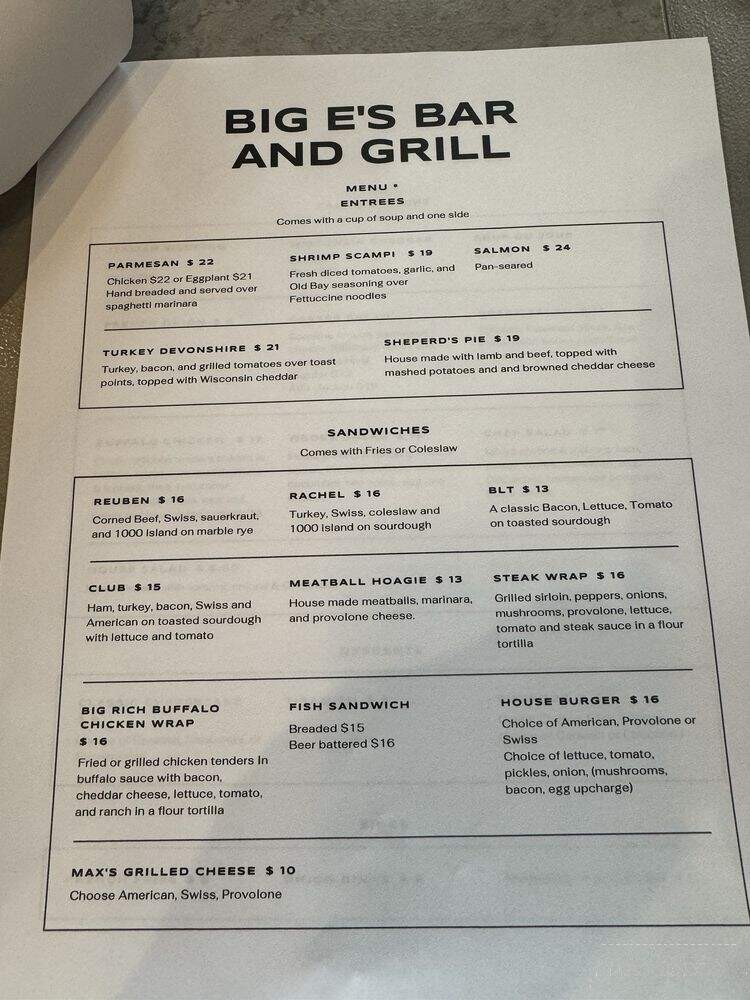 Big Es Bar and Grill - Sutersville, PA menu_pic