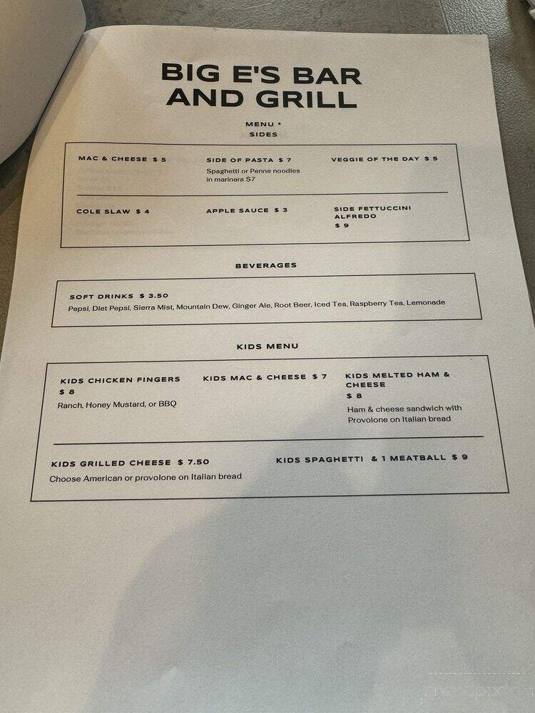 Big Es Bar and Grill - Sutersville, PA menu_pic