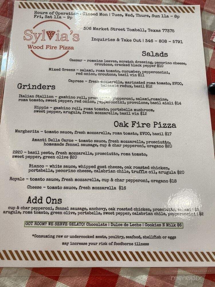 Sylvia's Wood Fire Pizza - Tomball, TX menu_pic