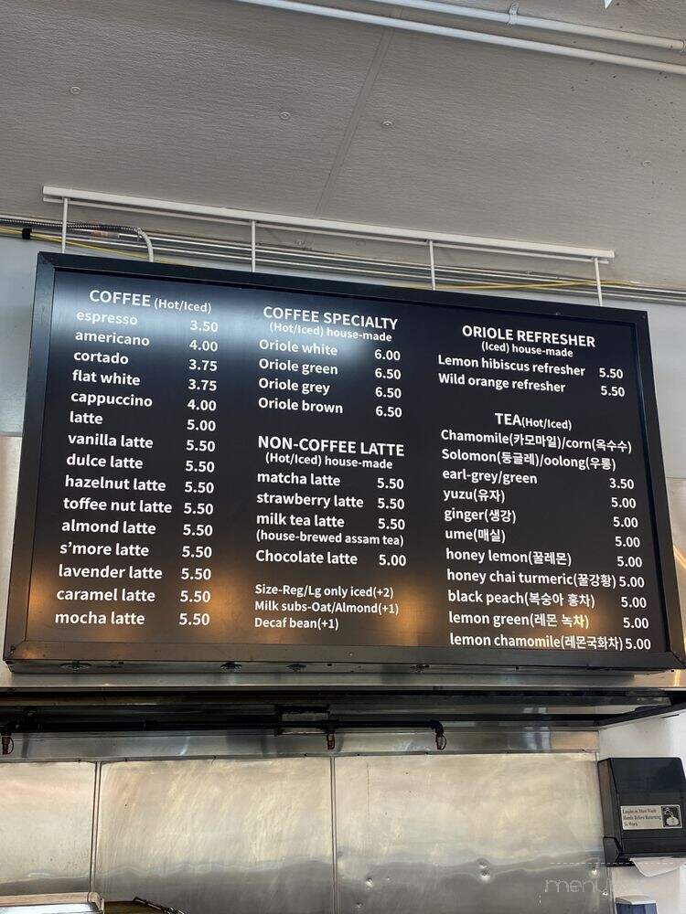 Oriole Coffee - Los Angeles, CA menu_pic