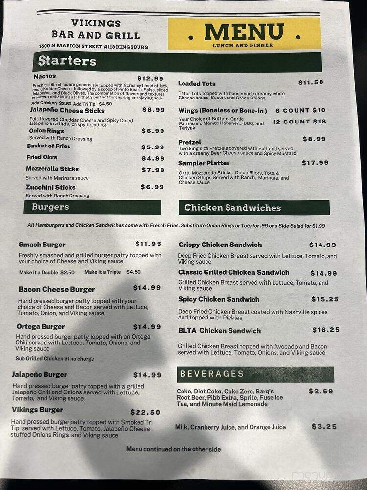 Vikings Bar and Grill - Kingsburg, CA menu_pic