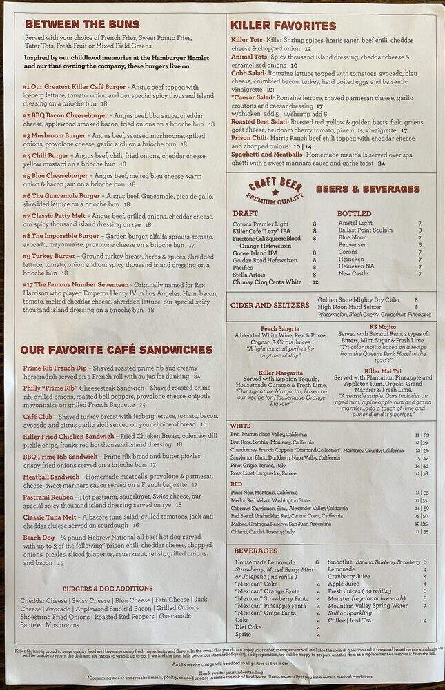 Killer Cafe - Marina del Rey, CA menu_pic