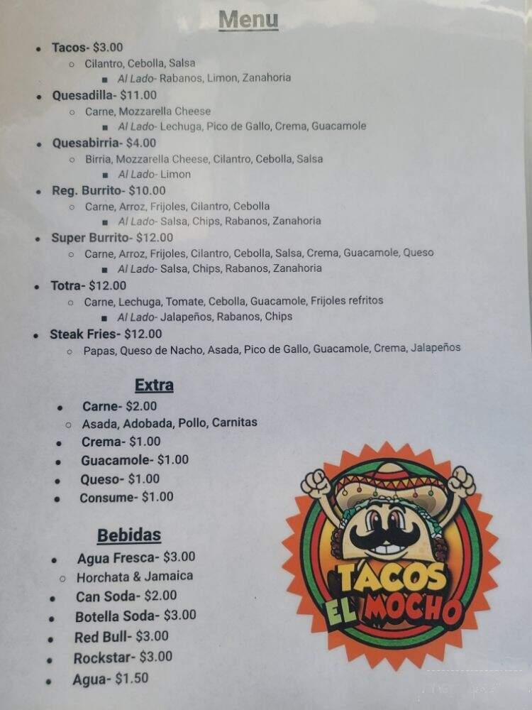 Tacos el Mocho - Hayward, CA menu_pic