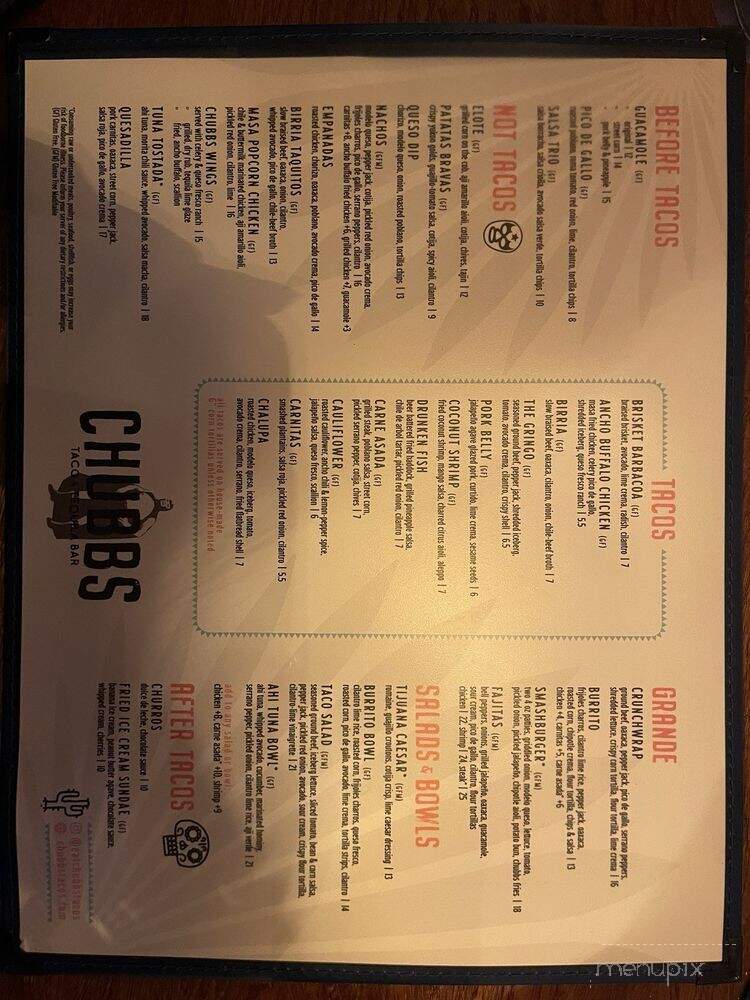 Chubbs Taco & Tequila Bar - Boston, MA menu_pic