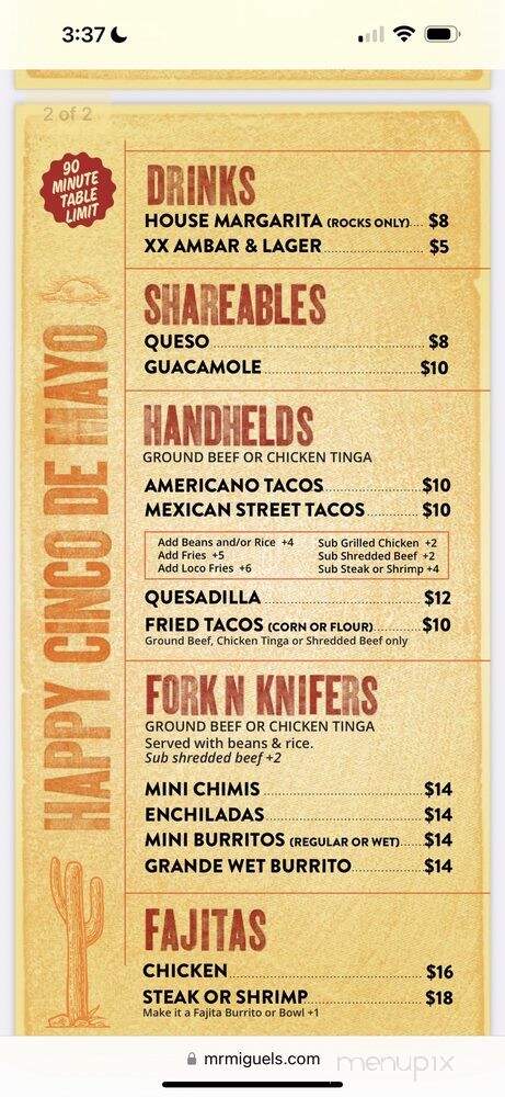 Mr Miguel's Mexican Grill & Cantina - Utica, MI menu_pic