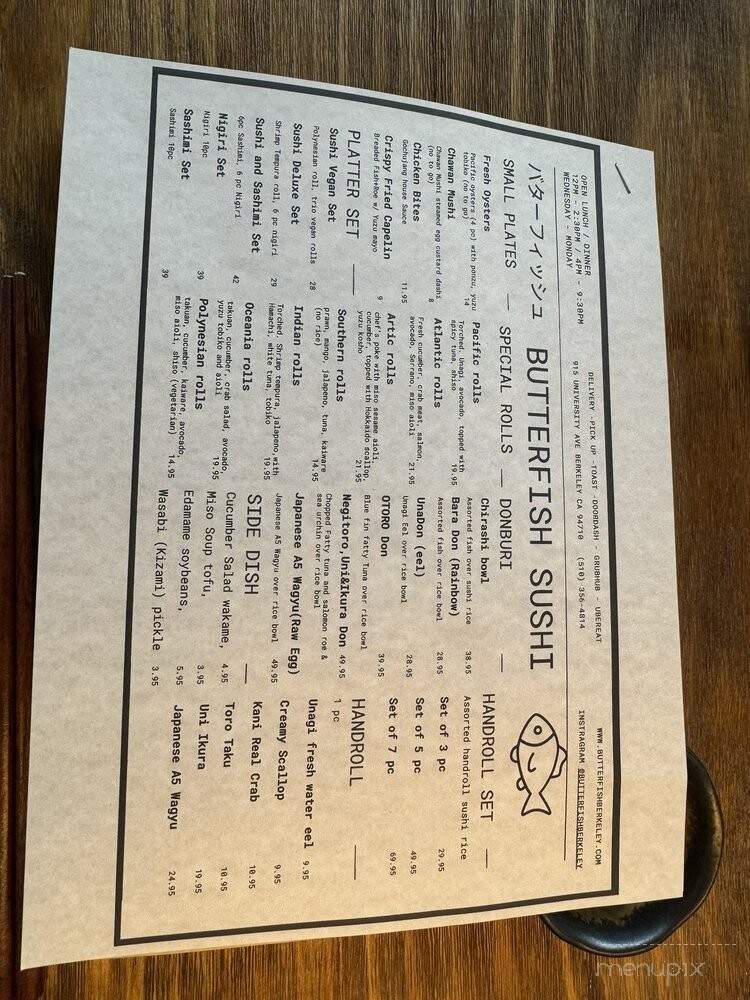 Butterfish Sushi - Berkeley, CA menu_pic