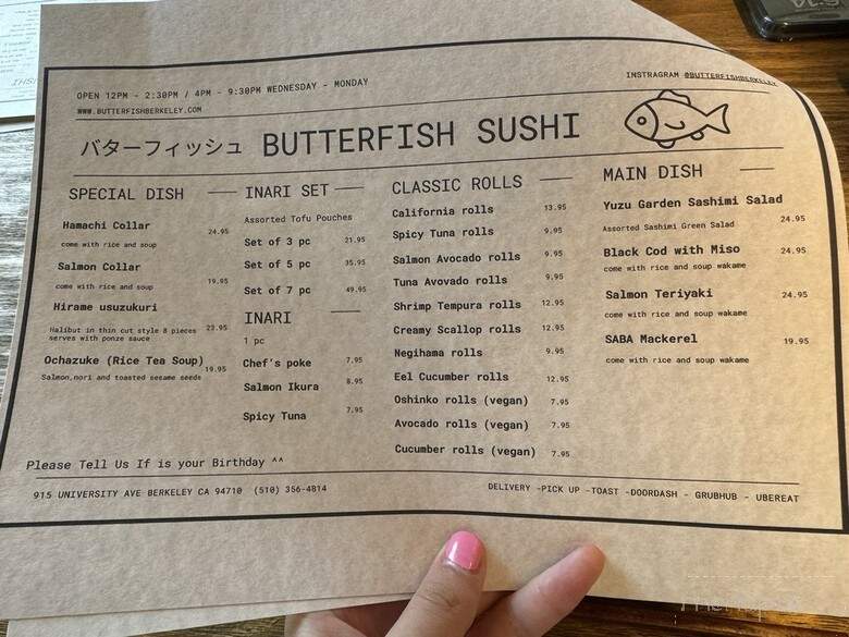 Butterfish Sushi - Berkeley, CA menu_pic